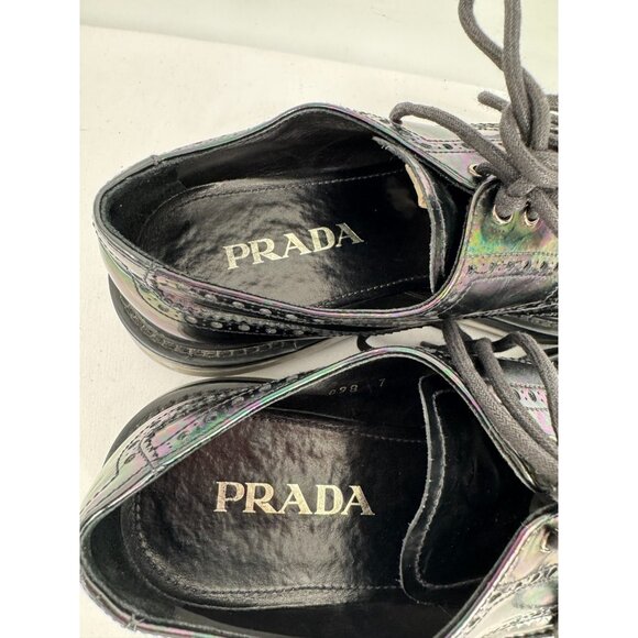Prada Derby Levitate Black Leather Brogue Air Sole Lace Up Shoes Mens Sz 8 USA - Picture 3 of 15